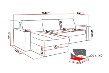 Domino Divanbäddsoffa 234x156x82 cm - Blå/Grå - Möbler - Vardagsrum - Bäddsoffor