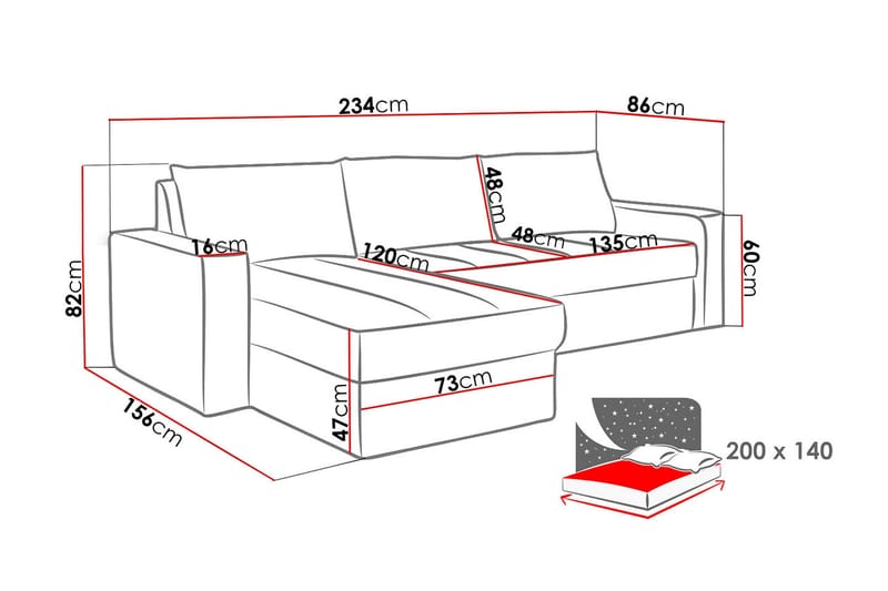 DOMINO Divanbäddsoffa 234x156x82 cm - Blå/Grå - Bäddsoffor - Bäddsoffa divan