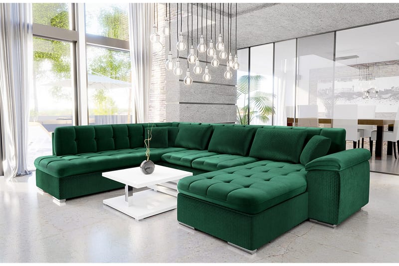 Dynir 6-sits Högervänd U-formad Bäddsoffa 125x290 cm med Förvaring i Sammet - Grön - Möbler - Vardagsrum - Bäddsoffor - U bäddsoffa