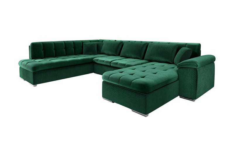 Dynir 6-sits Högervänd U-formad Bäddsoffa 125x290 cm med Förvaring i Sammet - Grön - Möbler - Vardagsrum - Bäddsoffor - U bäddsoffa