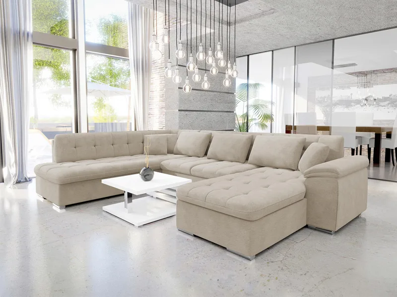 Dynir 6-sits Vänstervänd Bäddsoffa 125x290 cm med Förvaring i Tyg - Beige - Möbler - Vardagsrum - Bäddsoffor - Hörnbäddsoffa