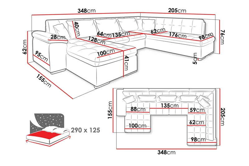 Dynir Bäddsoffa m. Divan och Schäslong 4-sits - Grön - Möbler - Vardagsrum - Bäddsoffor - U bäddsoffa
