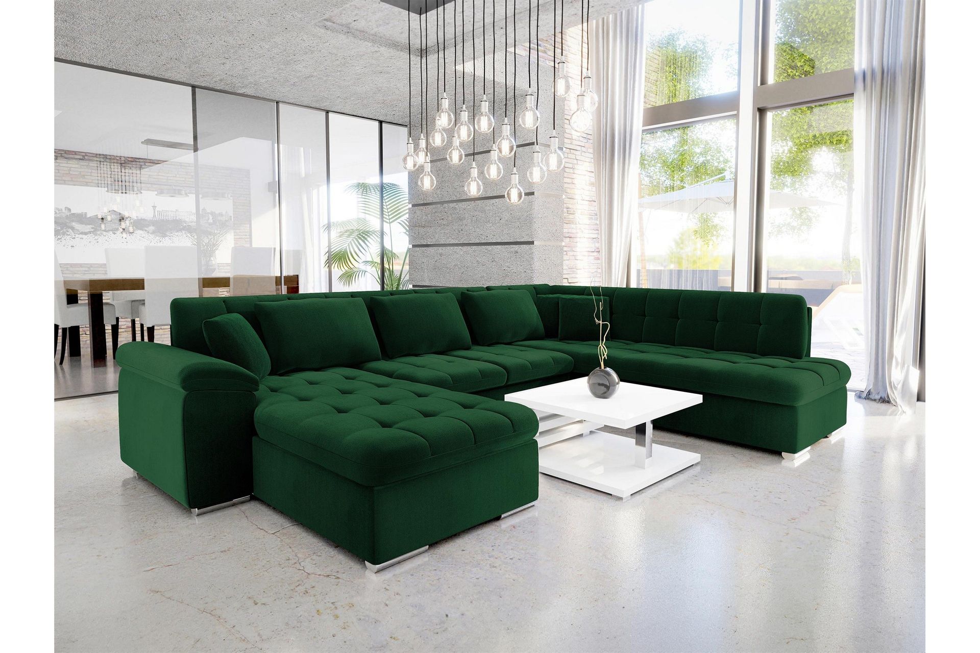 Dynir B&auml;ddsoffa m. Divan och Sch&auml;slong 4-sits - Gr&ouml;n