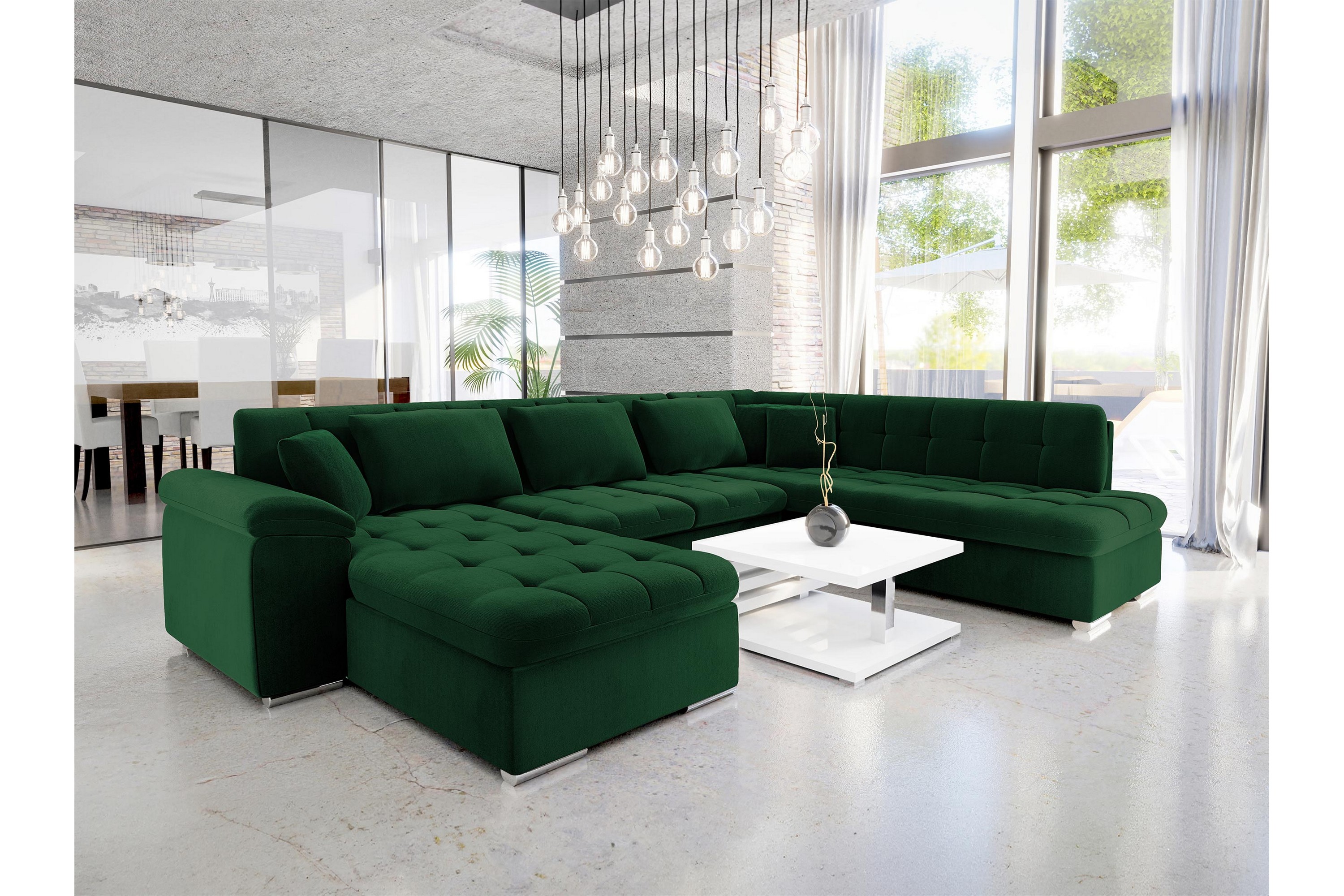 dynir bäddsoffa m. divan och schäslong 4-sits - grön