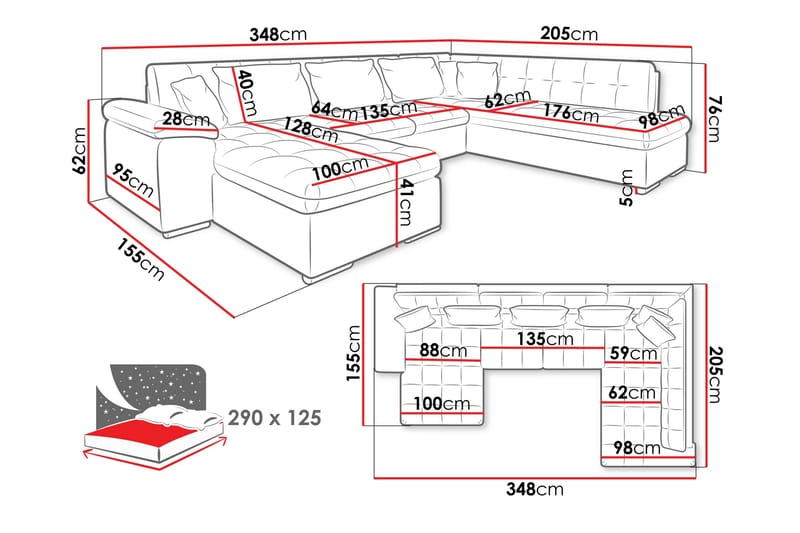 Dynir Bäddsoffa m. Divan och Schäslong 5-sits - Grön - Möbler - Vardagsrum - Bäddsoffor - U bäddsoffa