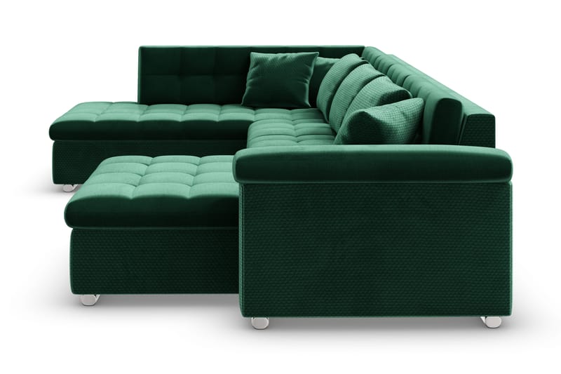 Dynir Högervänd U-formad Bäddsoffa 125x290 cm med Förvaring i Sammet - Grön - Möbler - Vardagsrum - Bäddsoffor - U bäddsoffa