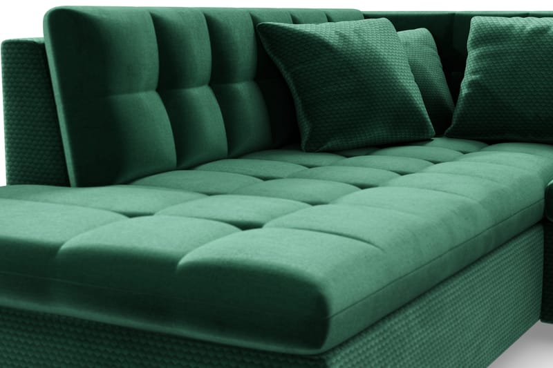 Dynir Högervänd U-formad Bäddsoffa 125x290 cm med Förvaring i Sammet - Grön - Möbler - Vardagsrum - Bäddsoffor - U bäddsoffa