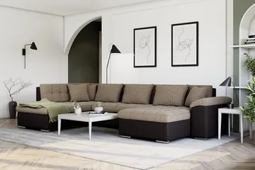 Dynir Hörnbäddsoffa Divan med Förvaring Höger - Beige/Brun - Möbler - Vardagsrum - Bäddsoffor - U bäddsoffa