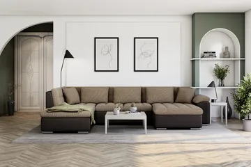 Dynir Hörnbäddsoffa Divan med Förvaring Höger - Beige/Brun - Möbler - Vardagsrum - Bäddsoffor - U bäddsoffa
