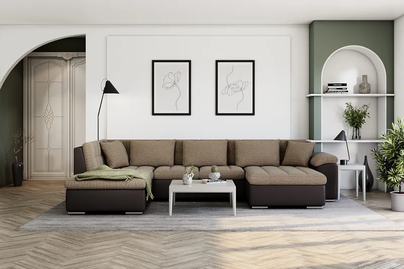 Dynir Hörnbäddsoffa Divan med Förvaring Höger - Beige/Brun - Möbler - Vardagsrum - Bäddsoffor - U bäddsoffa