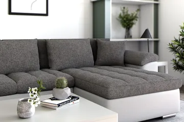 Dynir Hörnbäddsoffa Divan med Förvaring Höger - Vit/Ljusgrå - Möbler - Vardagsrum - Bäddsoffor - U bäddsoffa