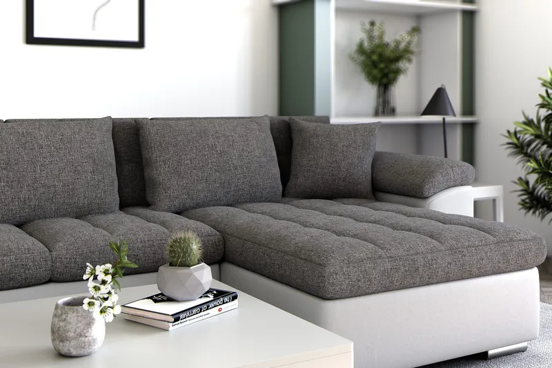 Dynir Hörnbäddsoffa Divan med Förvaring Höger - Vit/Ljusgrå - Möbler - Vardagsrum - Bäddsoffor - U bäddsoffa