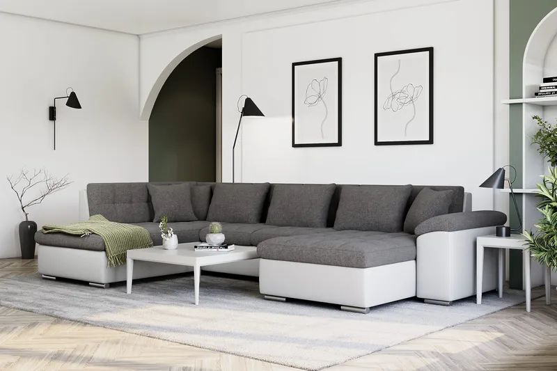 Dynir Hörnbäddsoffa Divan med Förvaring Höger - Vit/Ljusgrå - Möbler - Vardagsrum - Bäddsoffor - U bäddsoffa