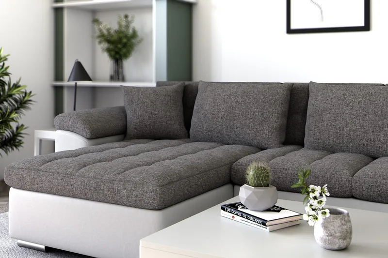 Dynir Hörnbäddsoffa Divan med Förvaring Vänster - Ljusgrå/Vit - Möbler - Vardagsrum - Bäddsoffor - U bäddsoffa