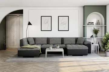 Dynir Stor Hörnbäddsoffa Divan med Förvaring Höger 350 cm - Svart / Grå - Möbler - Vardagsrum - Bäddsoffor - U bäddsoffa