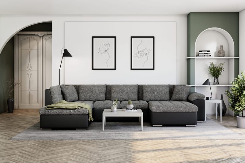 Dynir Stor Hörnbäddsoffa Divan med Förvaring Höger 350 cm - Svart / Grå - Möbler - Vardagsrum - Bäddsoffor - U bäddsoffa