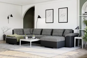 Dynir Stor Hörnbäddsoffa Divan med Förvaring Höger 350 cm - Svart / Grå - Möbler - Vardagsrum - Bäddsoffor - U bäddsoffa