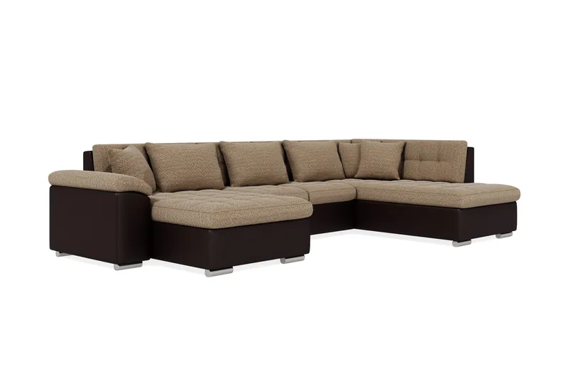 Dynir Stor Hörnbäddsoffa Divan med Förvaring Vänster 350 cm Bred - Beige / Brun - Möbler - Vardagsrum - Bäddsoffor - U bäddsoffa