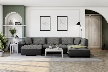 Dynir Stor Hörnbäddsoffa Divan med Förvaring Vänster - Grå / Svart - Möbler - Vardagsrum - Bäddsoffor - U bäddsoffa