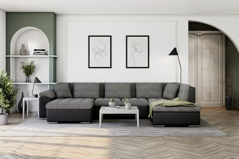 Dynir Stor Hörnbäddsoffa Divan med Förvaring Vänster - Grå / Svart - Möbler - Vardagsrum - Bäddsoffor - U bäddsoffa