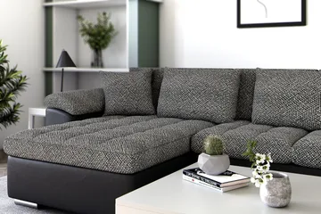 Dynir Stor Hörnbäddsoffa Divan med Förvaring Vänster - Grå / Svart - Möbler - Vardagsrum - Bäddsoffor - U bäddsoffa