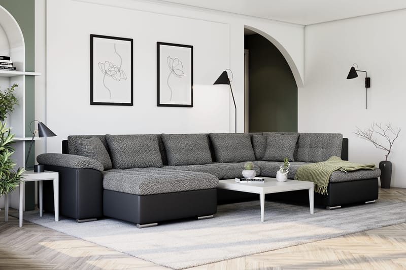 Dynir Stor Hörnbäddsoffa Divan med Förvaring Vänster - Grå / Svart - Möbler - Vardagsrum - Bäddsoffor - U bäddsoffa