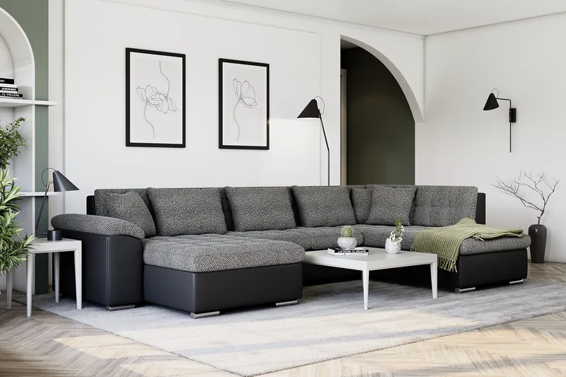 Dynir Stor Hörnbäddsoffa Divan med Förvaring Vänster - Grå / Svart - Möbler - Vardagsrum - Bäddsoffor - U bäddsoffa