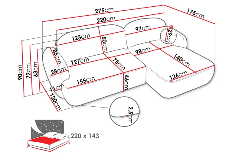 Efrem Bäddsoffa med Divan 3-sits i Bouclé - Brun - Möbler - Vardagsrum - Bäddsoffor