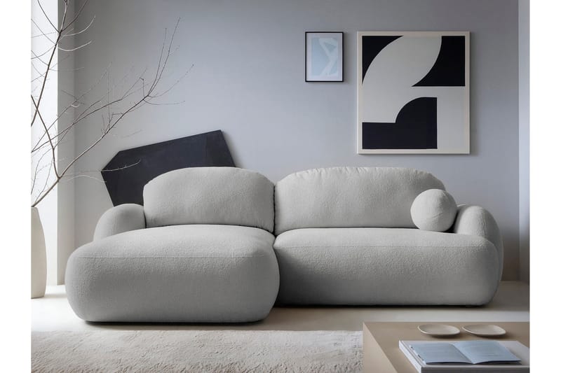 Efrem Bäddsoffa med Divan 3-sits i Bouclé - Ljusgrå - Möbler - Vardagsrum - Bäddsoffor