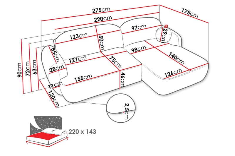 Efrem Bäddsoffa med Divan 3-sits i Bouclé - Mörkgrå - Möbler - Vardagsrum - Bäddsoffor