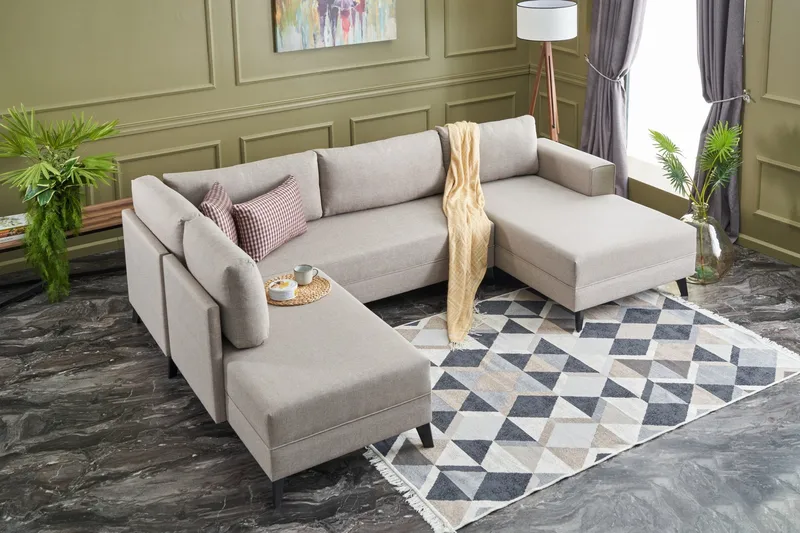 Efsunlu U-bäddsoffa - Krämvit/Svart - Möbler - Vardagsrum - Bäddsoffor - U bäddsoffa