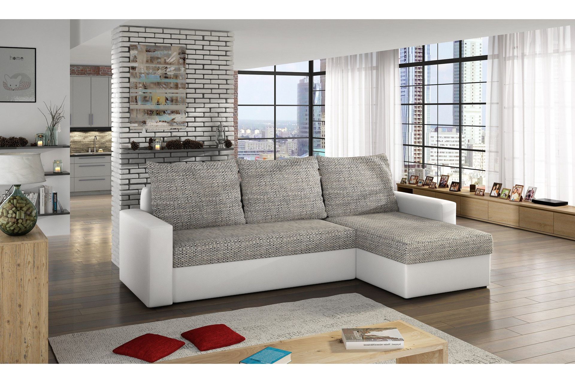 Eguino B&auml;ddsoffa - Gr&aring;/Vit