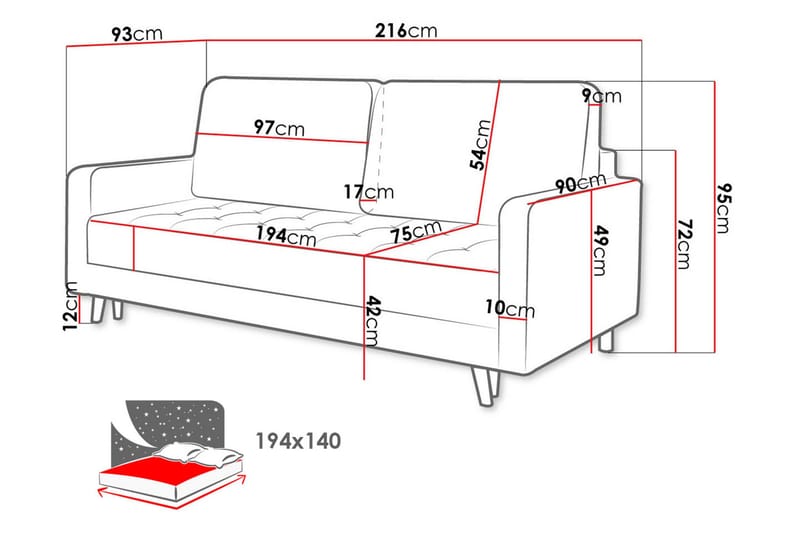 Eirado 4-sits Bäddsoffa - Grå - Möbler - Vardagsrum - Bäddsoffor
