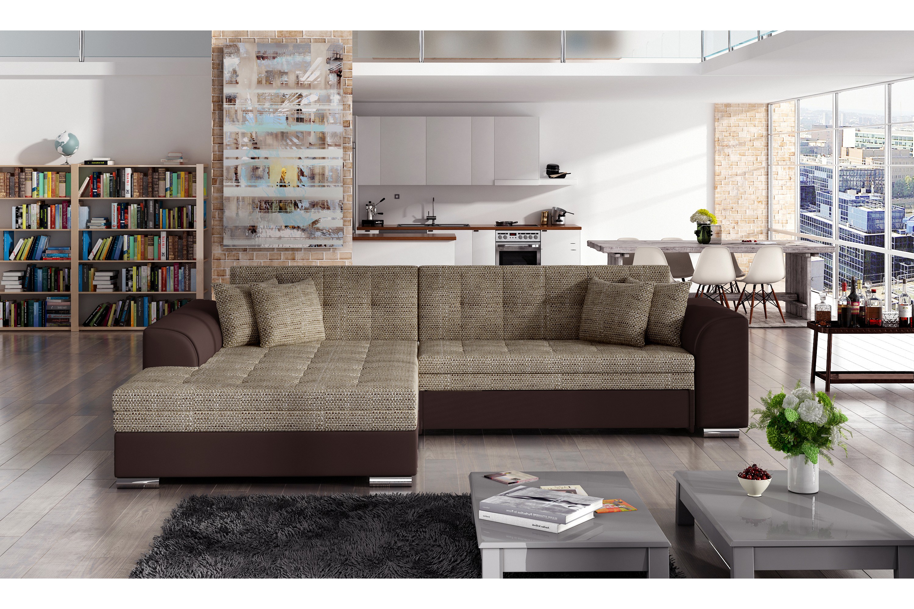 elcheb bäddsoffa med divan beige/brun -