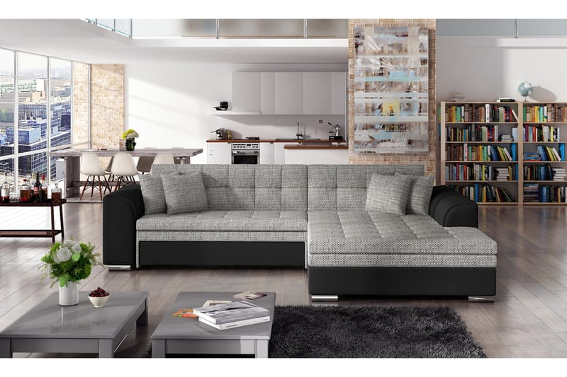 ELCHEB Bäddsoffa med Divan Grå/Svart - Möbler - Vardagsrum - Bäddsoffor - 4-sits bäddsoffa