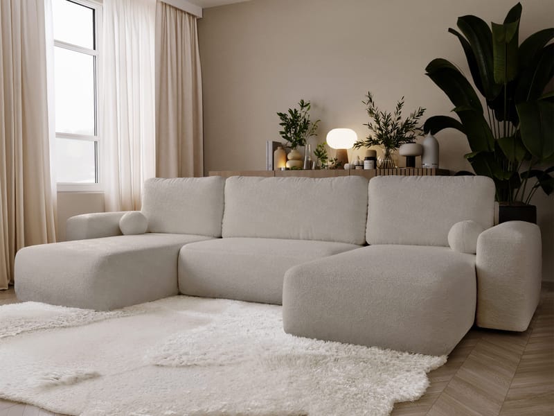 Elvior 5-sits U-formad bäddsoffa med dubbeldivan - beige - Möbler - Vardagsrum - Bäddsoffor - Hörnbäddsoffa
