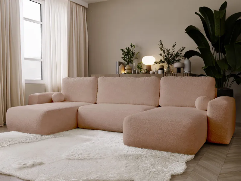 Elvior 5-sits U-formad bäddsoffa med dubbeldivan - rosa - Möbler - Vardagsrum - Bäddsoffor - Hörnbäddsoffa