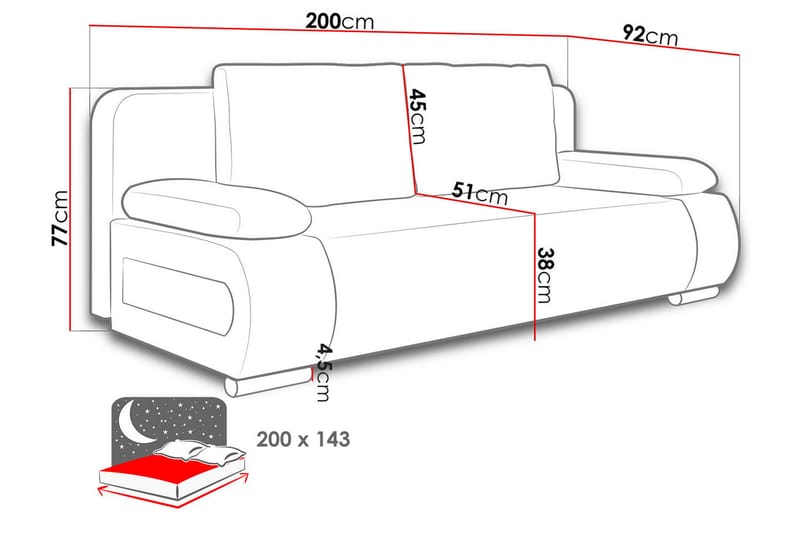 EMMA Bäddsoffa 200x94x76 cm - Grå - Möbler - Vardagsrum - Bäddsoffor