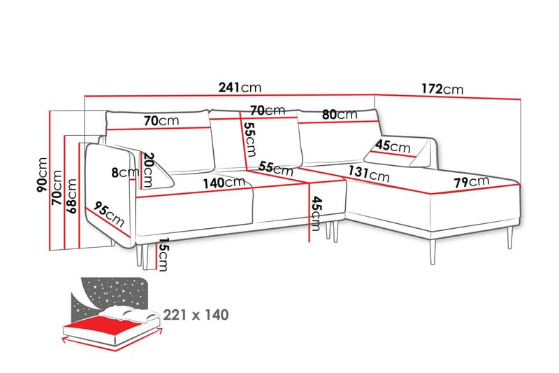 Enaya Bäddsoffa m. Divan 3-sits - Grå - Möbler - Vardagsrum - Bäddsoffor