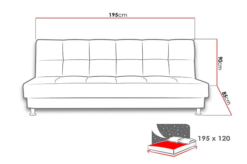 ENDURO Bäddsoffa 195x85x90 cm - Grå - Bäddsoffor - 3-sits bäddsoffa