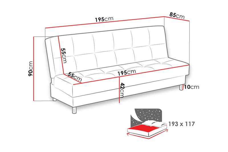 Enduro Bäddsoffa 195x85x90 cm - Grå - Möbler - Vardagsrum - Bäddsoffor