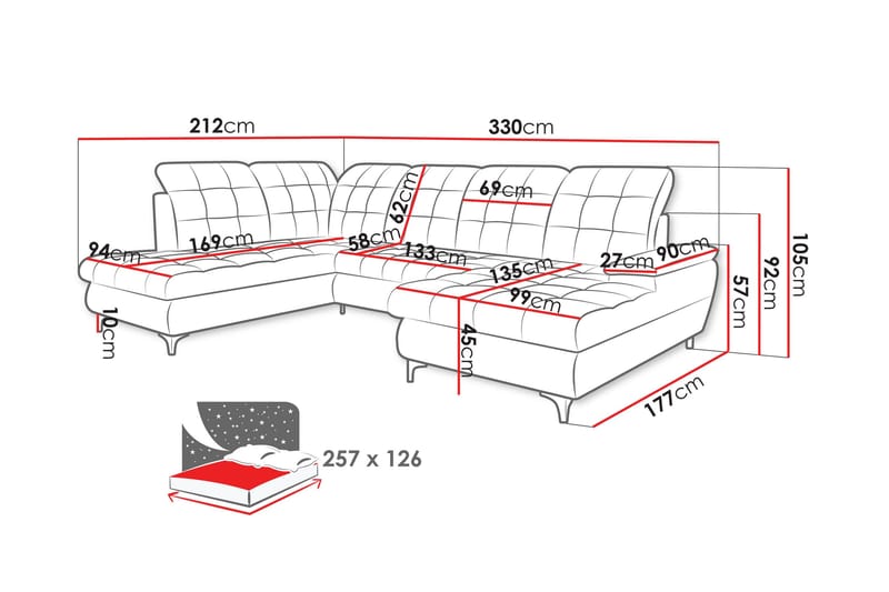 Enzo Bäddsoffa med Divan och Schäslong 4-sits - Beige - Möbler - Vardagsrum - Bäddsoffor - U bäddsoffa