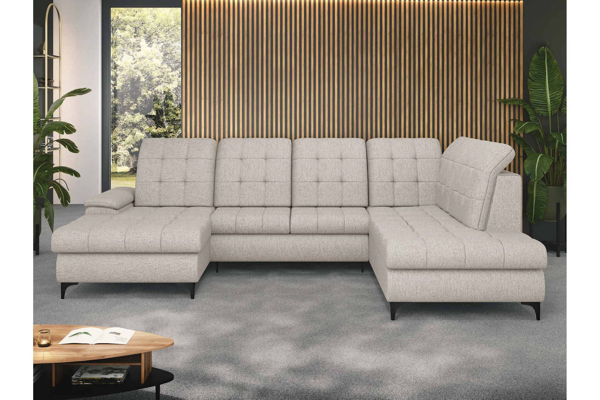 Enzo Bäddsoffa med Divan och Schäslong 4-sits - Beige - Möbler - Vardagsrum - Bäddsoffor - U bäddsoffa