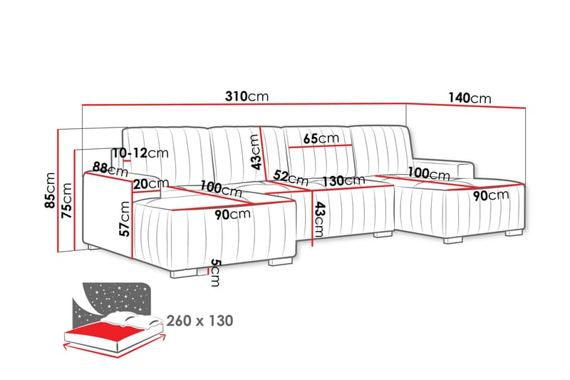 Esher Bäddsoffa Dubbeldivan 4-sits i Plysch - Brun - Möbler - Vardagsrum - Bäddsoffor - U bäddsoffa