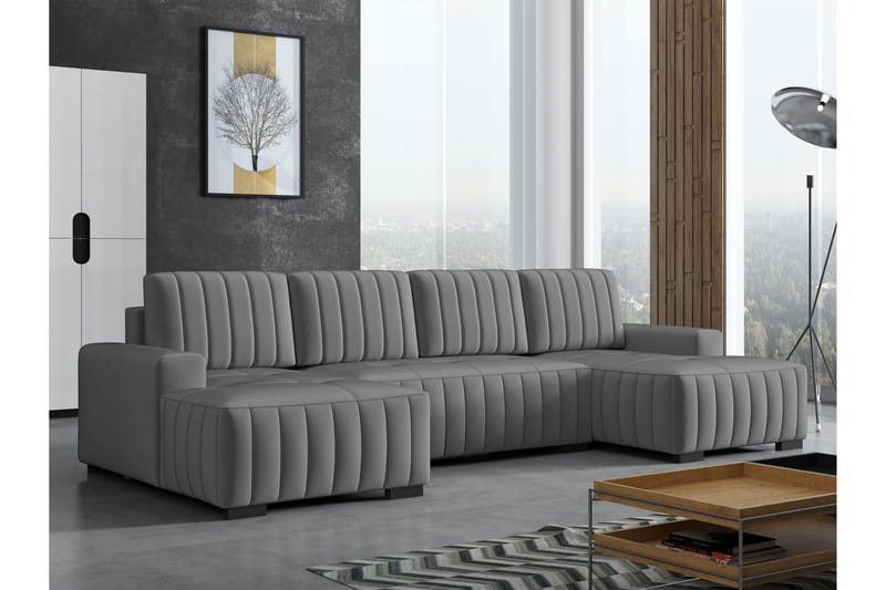 Esher Bäddsoffa Dubbeldivan 4-sits i Plysch - Mörkgrå - Möbler - Vardagsrum - Bäddsoffor - U bäddsoffa