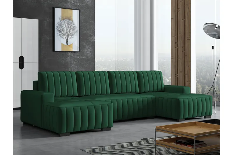 Esher Bäddsoffa Dubbeldivan 4-sits i Plysch - Grön - Möbler - Vardagsrum - Bäddsoffor - U bäddsoffa