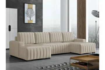 Esher Bäddsoffa Dubbeldivan 4-sits i Plysch - Beige - Möbler - Vardagsrum - Bäddsoffor - U bäddsoffa