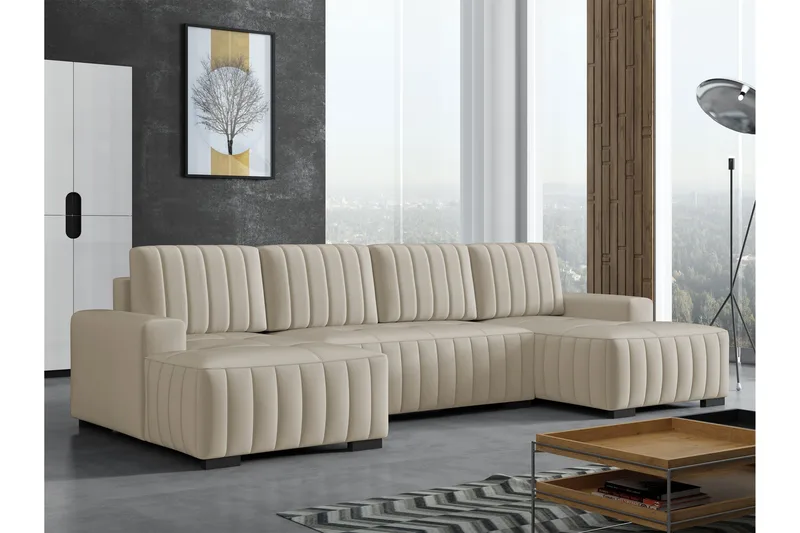 Esher Bäddsoffa Dubbeldivan 4-sits i Plysch - Beige - Möbler - Vardagsrum - Bäddsoffor - U bäddsoffa
