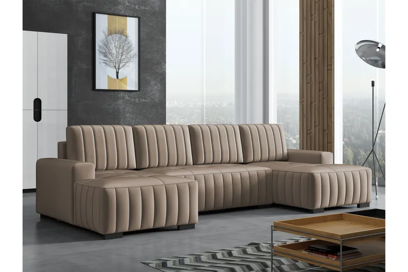 Esher Bäddsoffa Dubbeldivan 4-sits i Plysch - Beige - Möbler - Vardagsrum - Bäddsoffor - U bäddsoffa