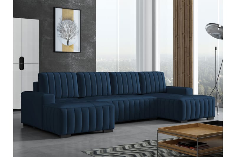 Esher Bäddsoffa Dubbeldivan 4-sits i Plysch - Marinblå - Möbler - Vardagsrum - Bäddsoffor - U bäddsoffa